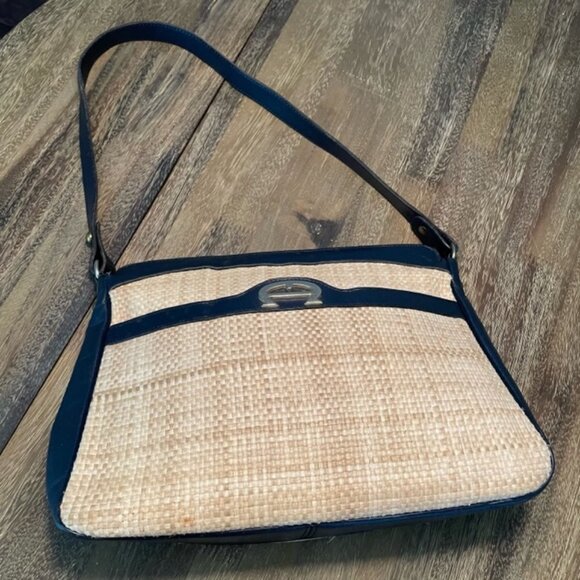 Eitenne Aigner Blue Leather and Woven Straw Purse - Picture 5 of 15